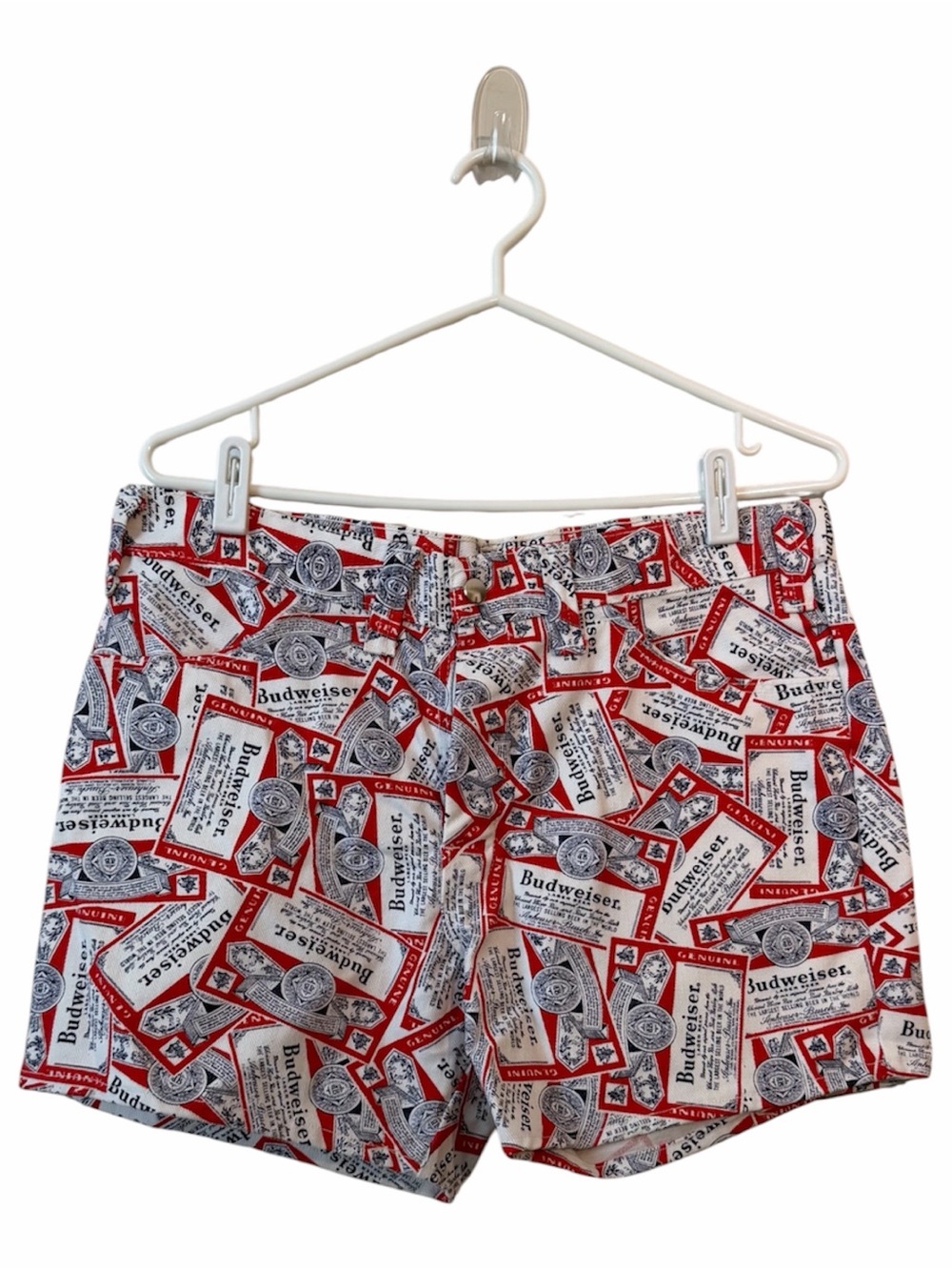 Vintage Budweiser Red & White Logo Print Women's Shorts Large